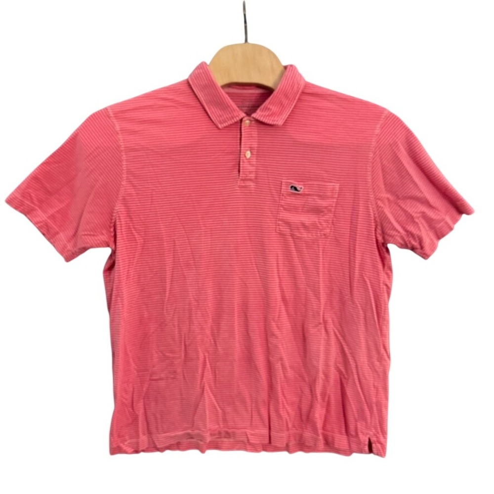 Vineyard Vines Mens XL Pink Striped Pima Cotton Short Sleeve Pocket Polo Shirt